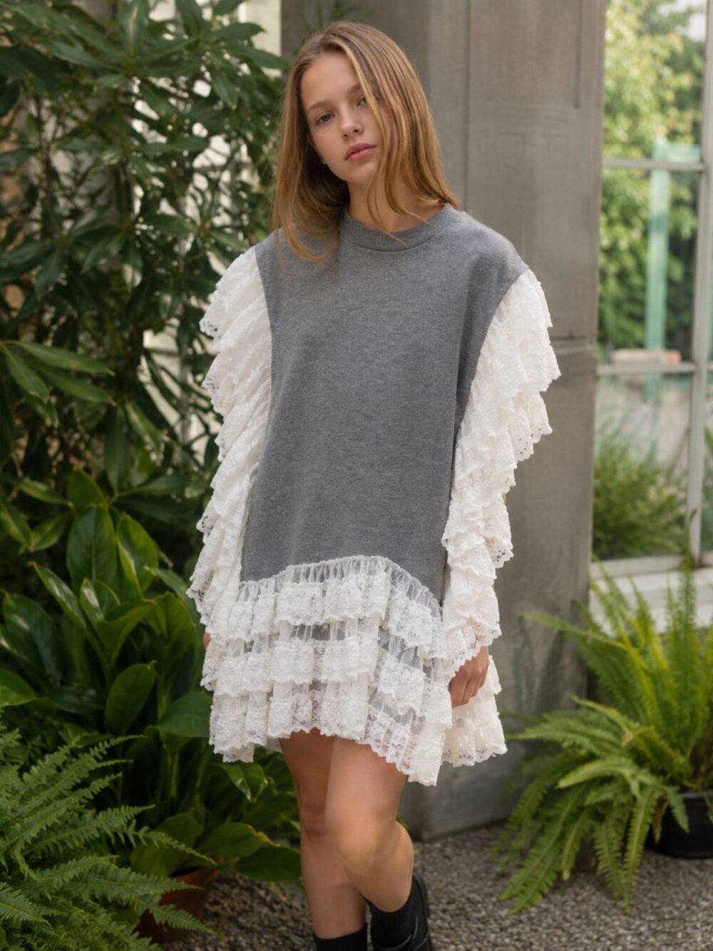 Caroline Bosmans Grey Broderie Cape Jersey Dress  size 16